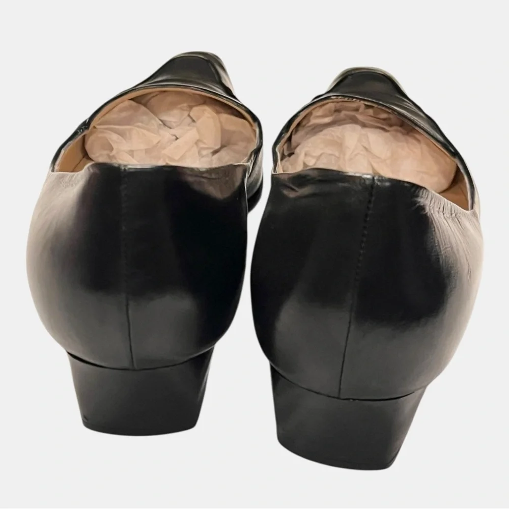 GIORGIO ARMANI black leather low heel squared off point toe heels size 9.5 39.5